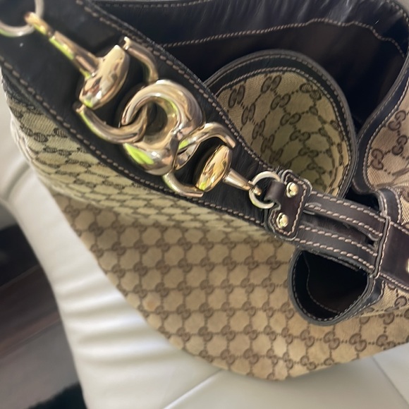Gucci Monogram GG Brown Horsebit handle Canvas Material Hobo Bag large - Picture 3 of 7